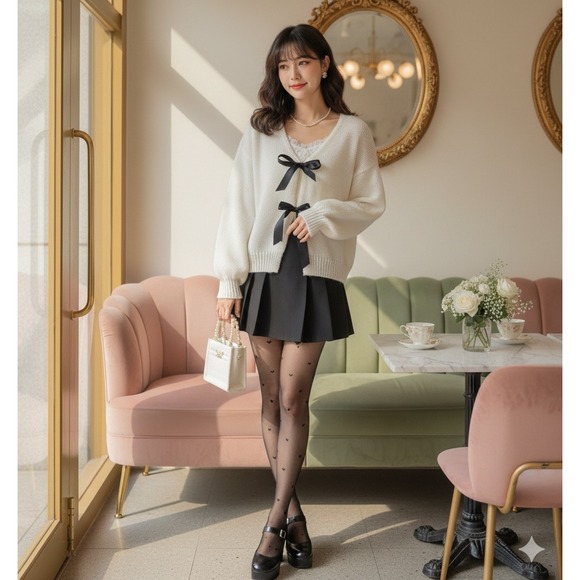 SHEIN Sweaters - Chunky Knit Cardigan Tie Front Large Coquette Romantic Soft‎ French Girl Preppy